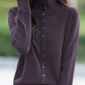 New Fine-Spun Autumn/Winter Fashionable High-End Versatile High-Neck Single-Breasted Hair Needle Sweater