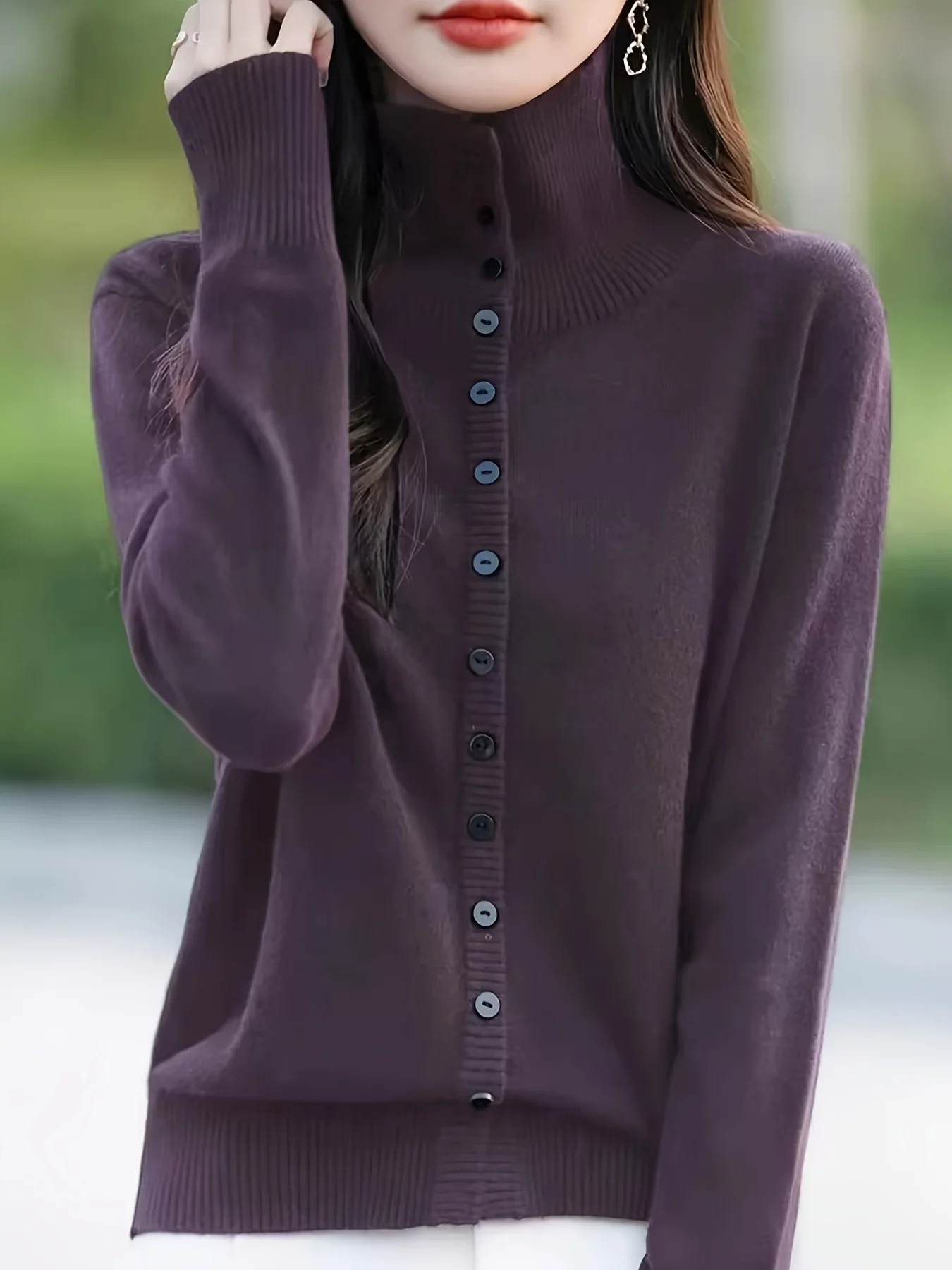 New Fine-Spun Autumn/Winter Fashionable High-End Versatile High-Neck Single-Breasted Hair Needle Sweater