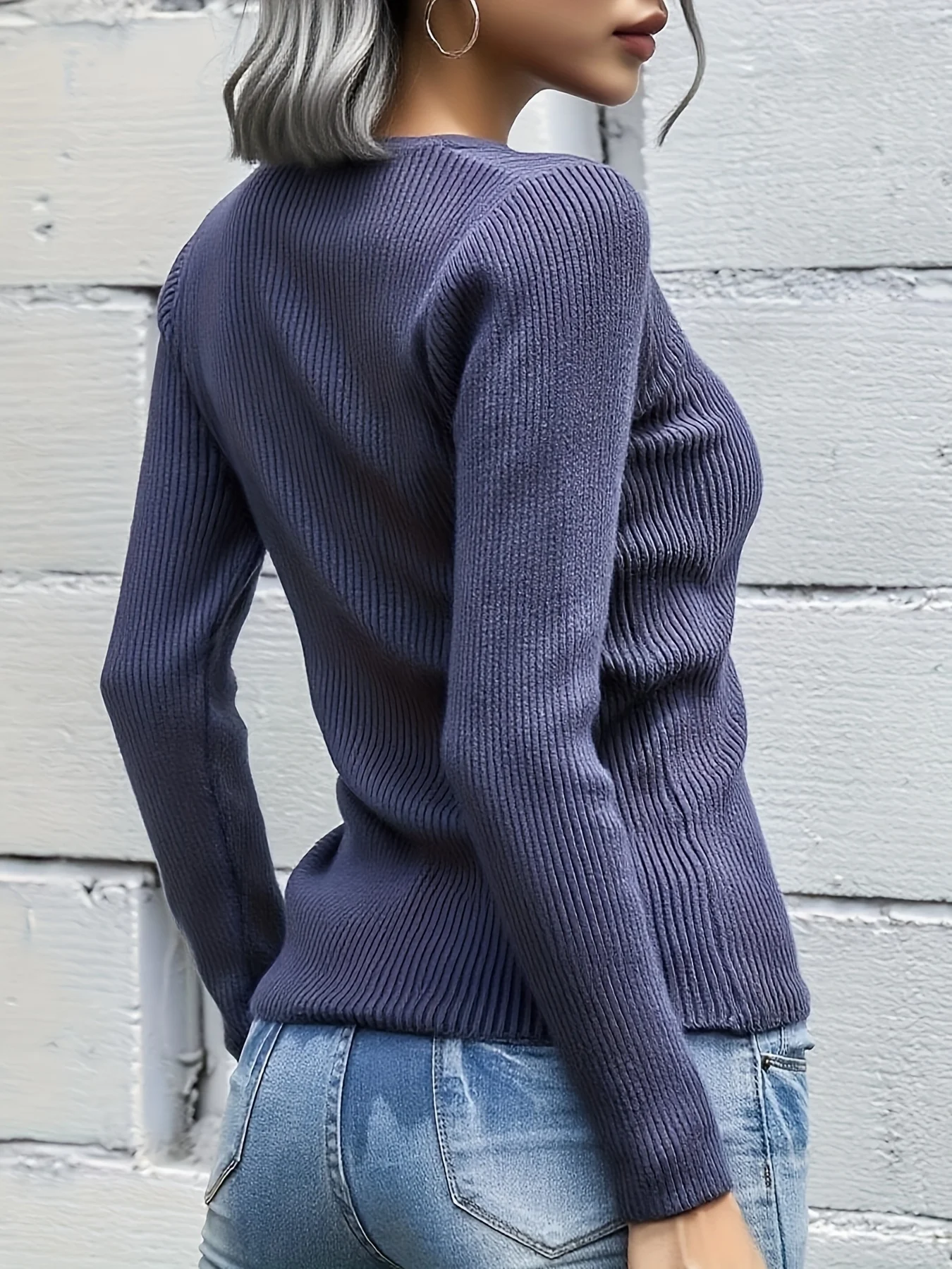 New Autumn And Winter V-Neck Long-Sleeve Top for Women with Side Ties And Drawstring, a Fitted Shirt That Pairs Well with Anything - 图片 4