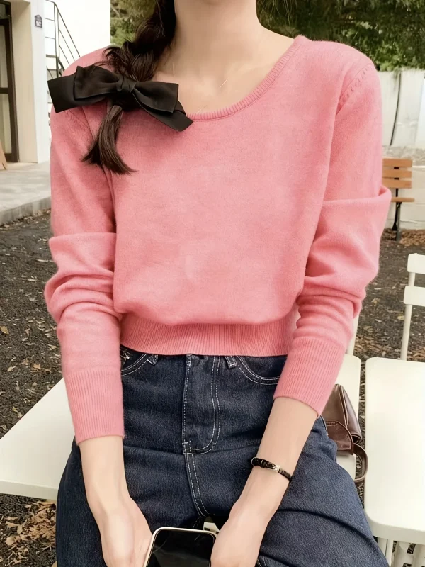 Fine New Round Neck Sweater Designer Niche Cropped Top - 图片 2