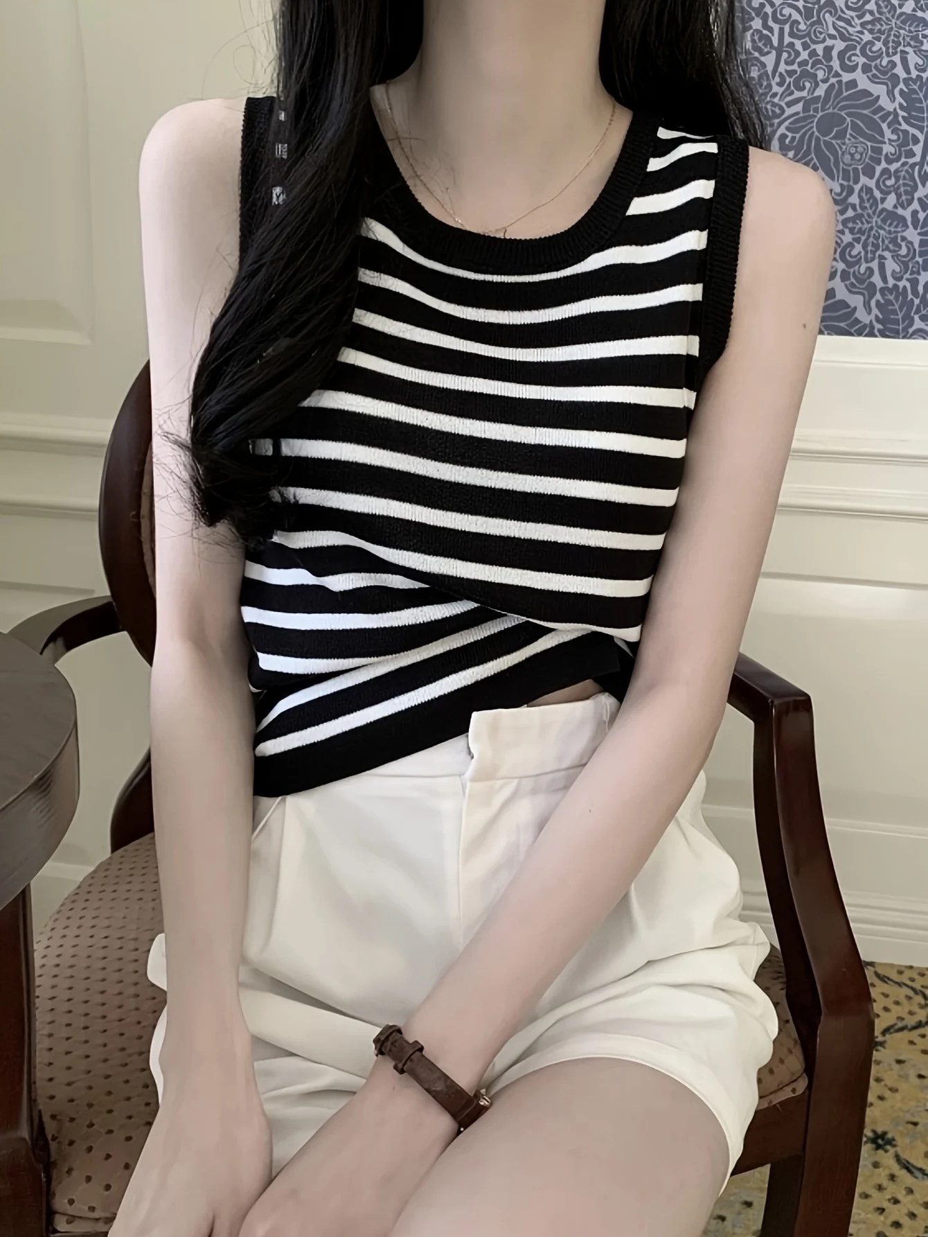 Vintage Striped Sleeveless Crop Top for Summer, Perfect for Layering Or Wearing Alone