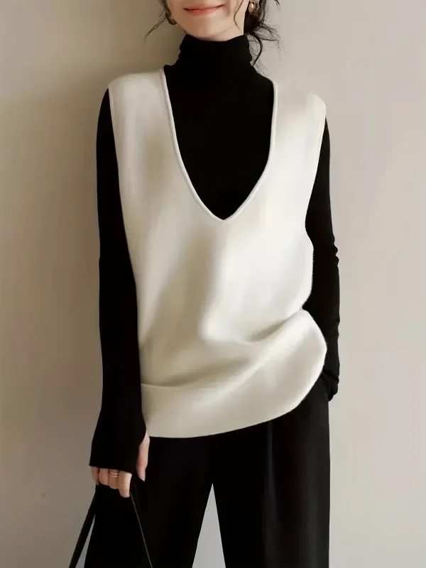 V-neck Casual Simple Versatile French-style Sweater Vest Niannian - 图片 4