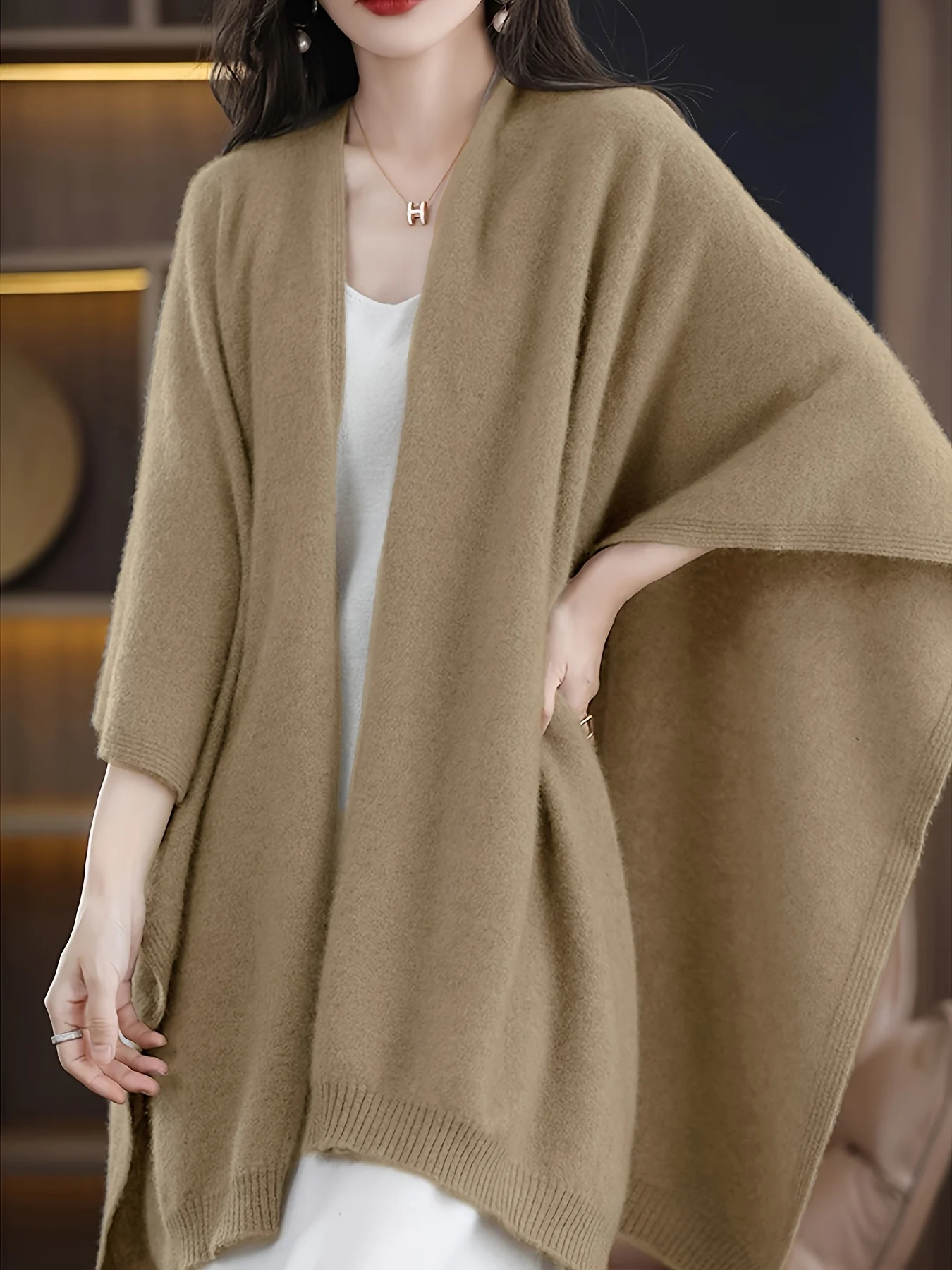 New Women'S Shawl Cardigan for Spring And Autumn, Loose Outerwear, Mid-Length Cape - 图片 2