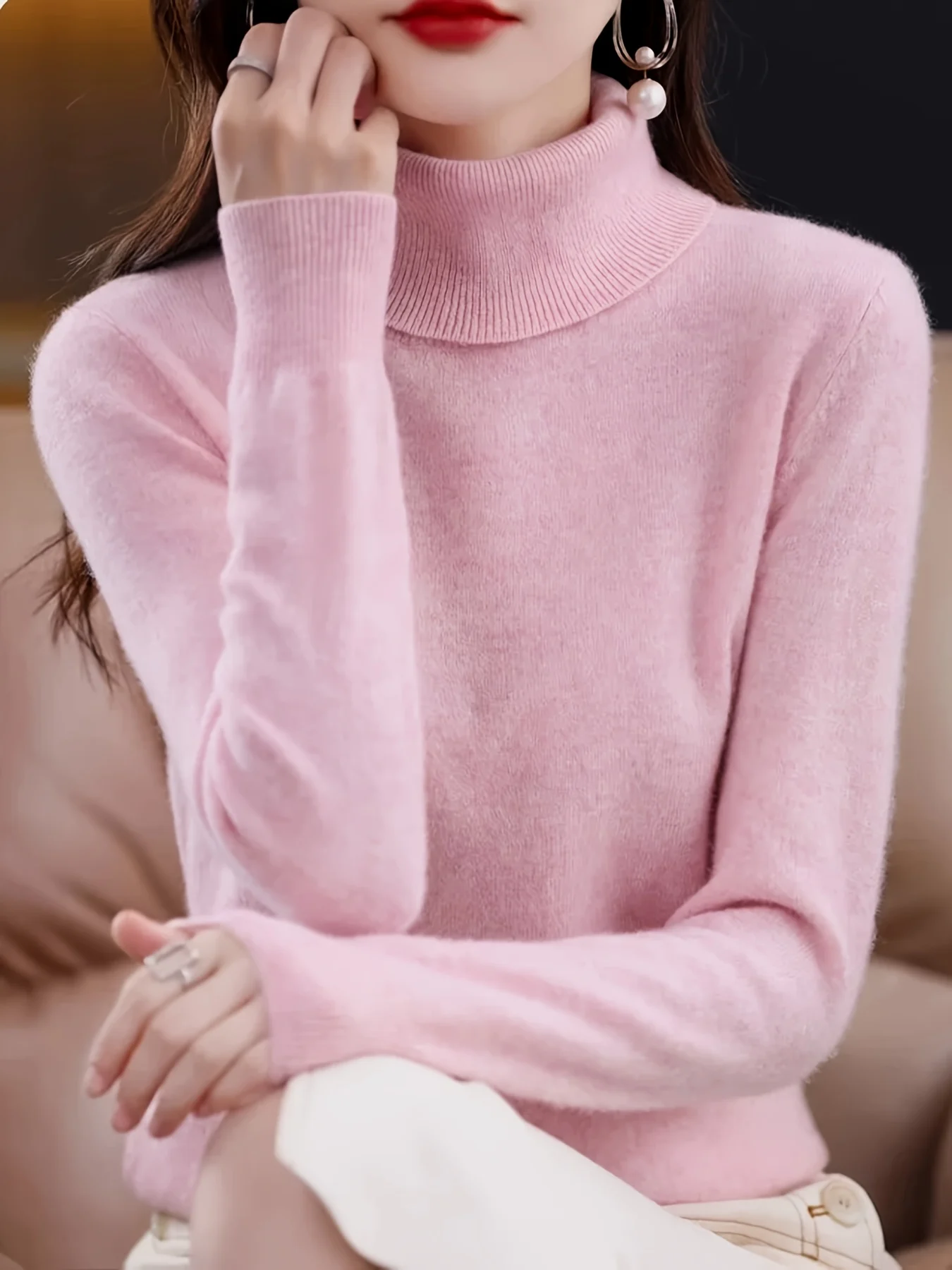 Finely New Style Fashionable Lapel Solid Color Loose Fit Casual Sweater Base Layer Knitwear - 图片 3