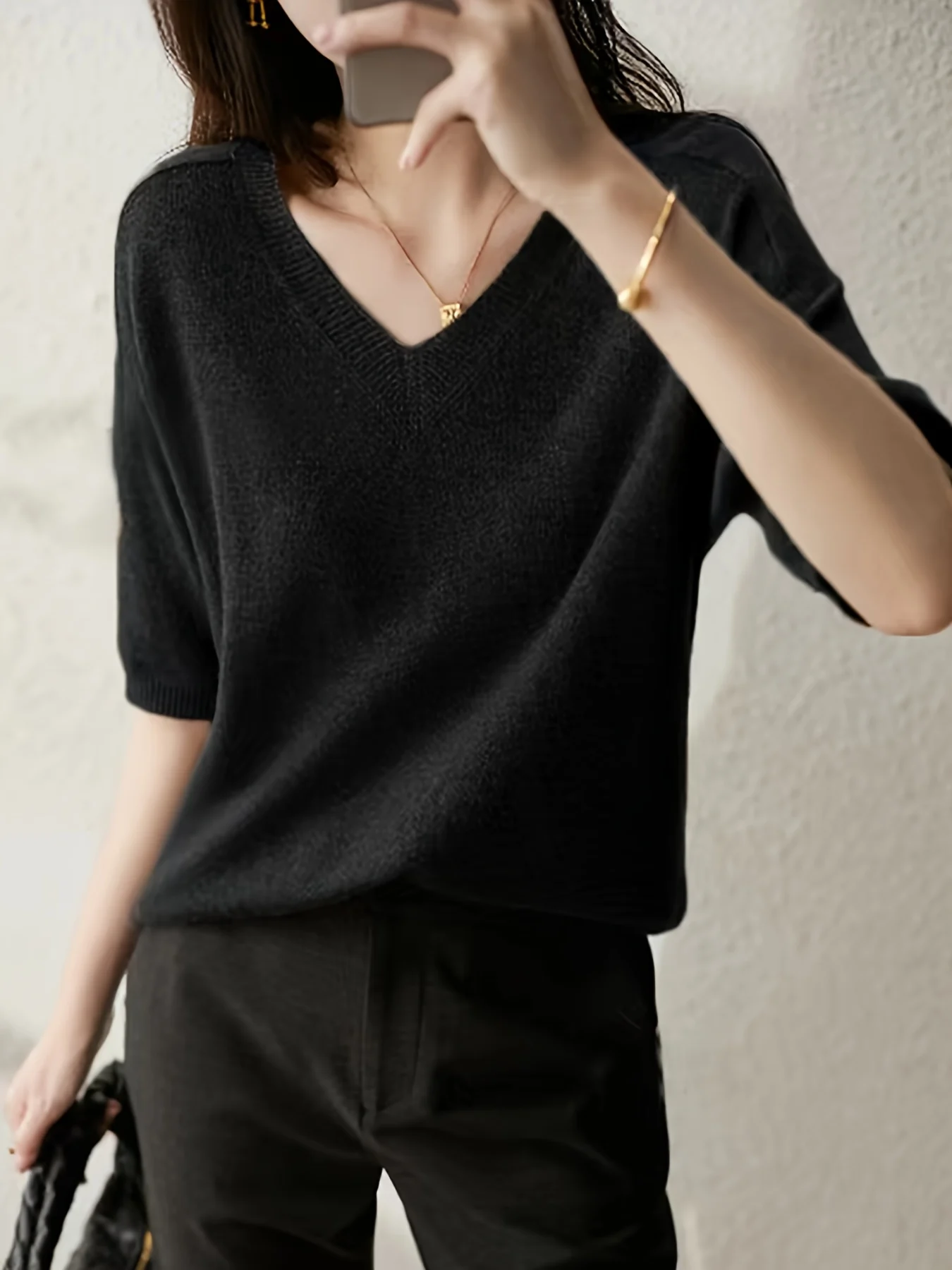 New Short Sleeve T-Shirt Women'S Thin Loose V-Neck Premium Breathable Top - 图片 14