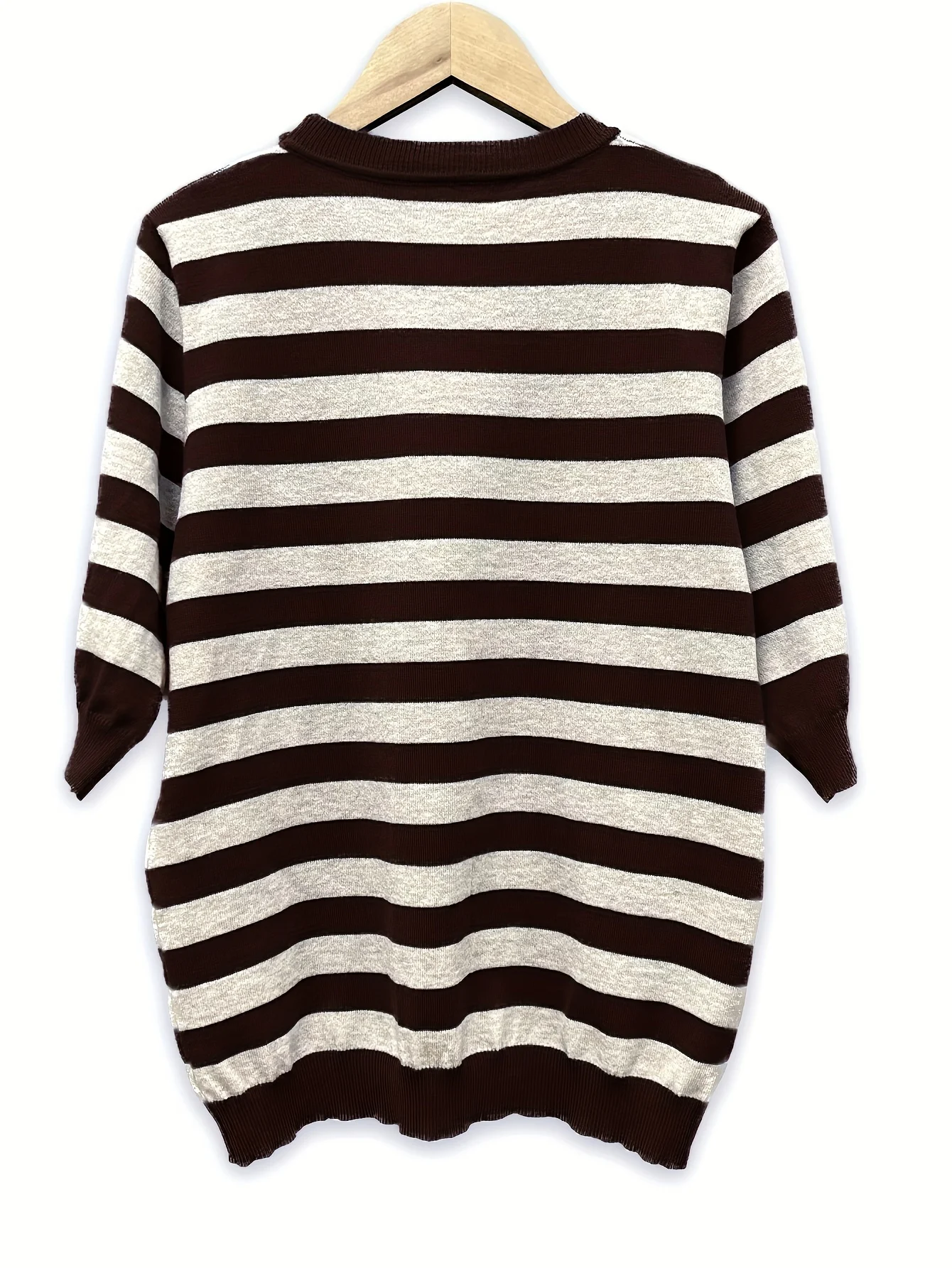 New Striped T-Shirt for Women, Loose Fit Crew Neck Pullover, Women's Short Sleeve T-Shirt, Straight Top for Women - 图片 21