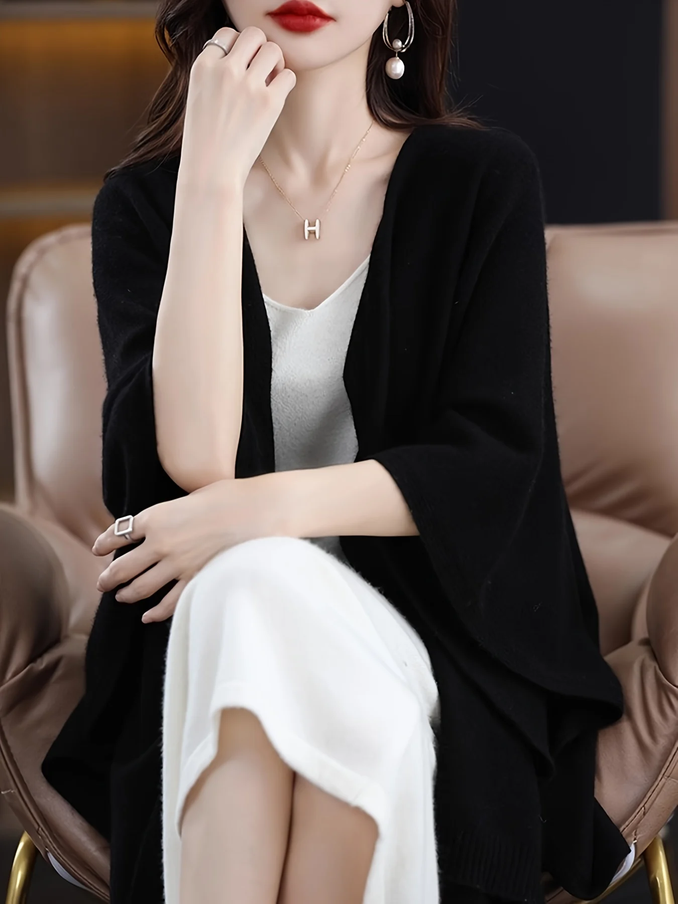 New Women'S Shawl Cardigan for Spring And Autumn, Loose Outerwear, Mid-Length Cape - 图片 7