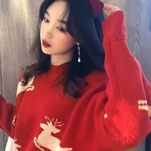 Merchant's Exclusive Round Neck Pullover Christmas Sweater, Casual Jacquard Fashion Style