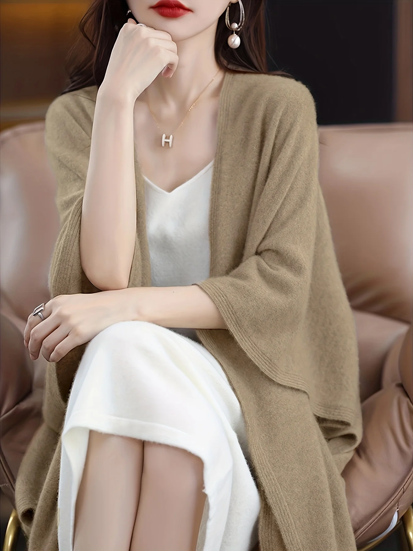 New Women'S Shawl Cardigan for Spring And Autumn, Loose Outerwear, Mid-Length Cape - 图片 6