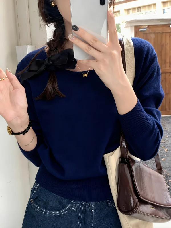 Fine New Round Neck Sweater Designer Niche Cropped Top - 图片 13