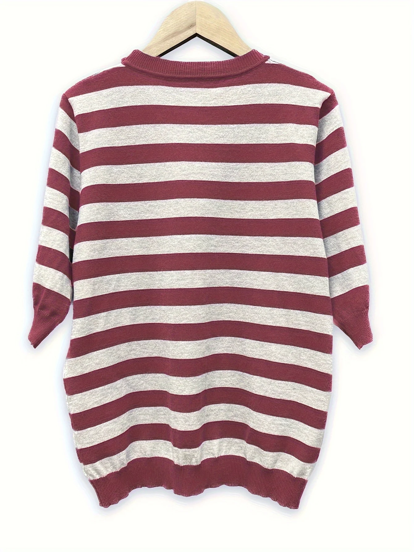 New Striped T-Shirt for Women, Loose Fit Crew Neck Pullover, Women's Short Sleeve T-Shirt, Straight Top for Women - 图片 11