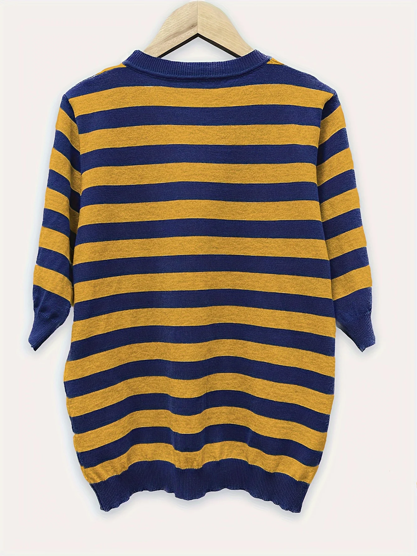 New Striped T-Shirt for Women, Loose Fit Crew Neck Pullover, Women's Short Sleeve T-Shirt, Straight Top for Women - 图片 24