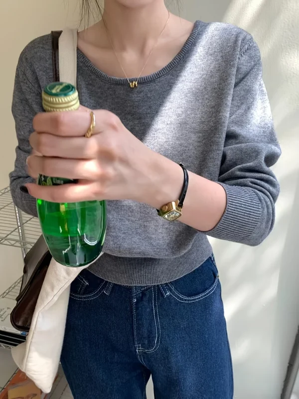 Fine New Round Neck Sweater Designer Niche Cropped Top - 图片 11