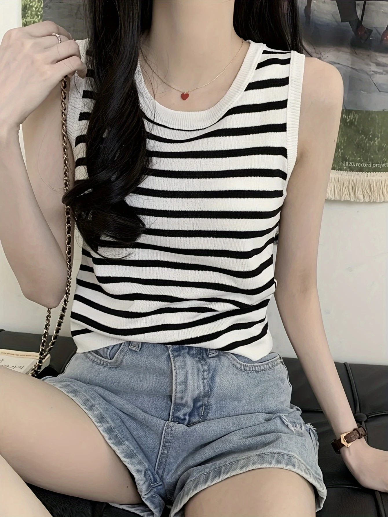 Vintage Striped Sleeveless Crop Top for Summer, Perfect for Layering Or Wearing Alone - 图片 2