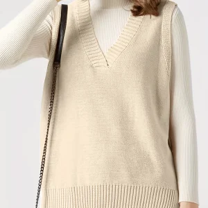 Valentine's Day Side Split V Neck Sweater Vest, Vacation Knitted Sleeveless Sweater Vest, Women's Clothing