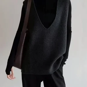 V-neck Casual Simple Versatile French-style Sweater Vest Niannian