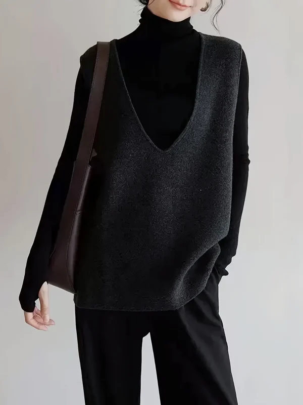 V-neck Casual Simple Versatile French-style Sweater Vest Niannian
