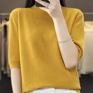 Chic Women's Mid-Sleeve Sweater - Casual High Neck, Solid Color Knit Top, Stretchy Viscose, Hand or Dry Clean Only