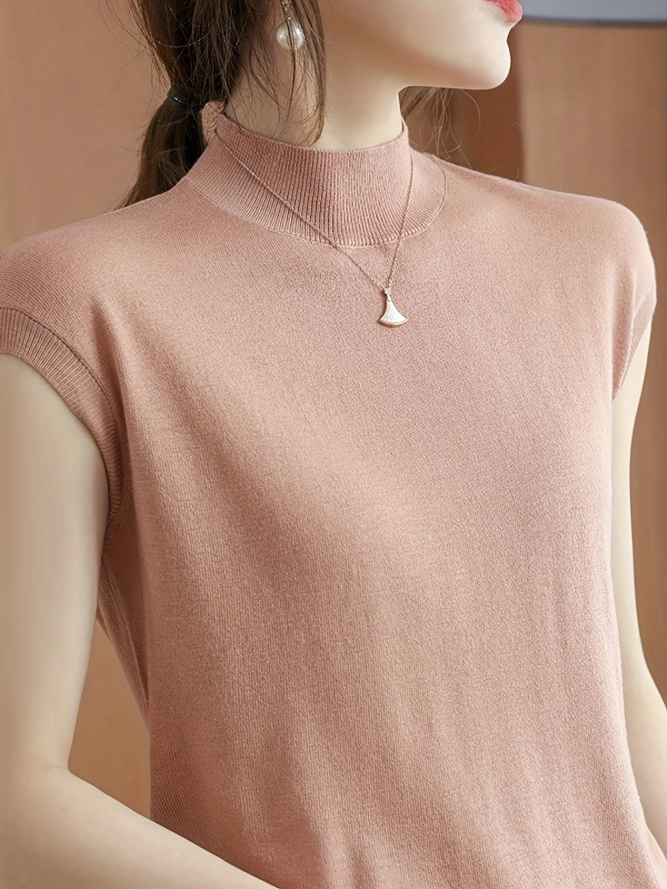 New Light Mature Style Temperament Top Ice Sweater Women'S Summer Thin Semi-High Neck Short Sleeve T-Shirt Fashion Top - 图片 4