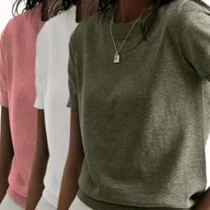 3pcs Set New Women's Summer Simple Thin T-Shirt Solid Color Short Sleeve Top