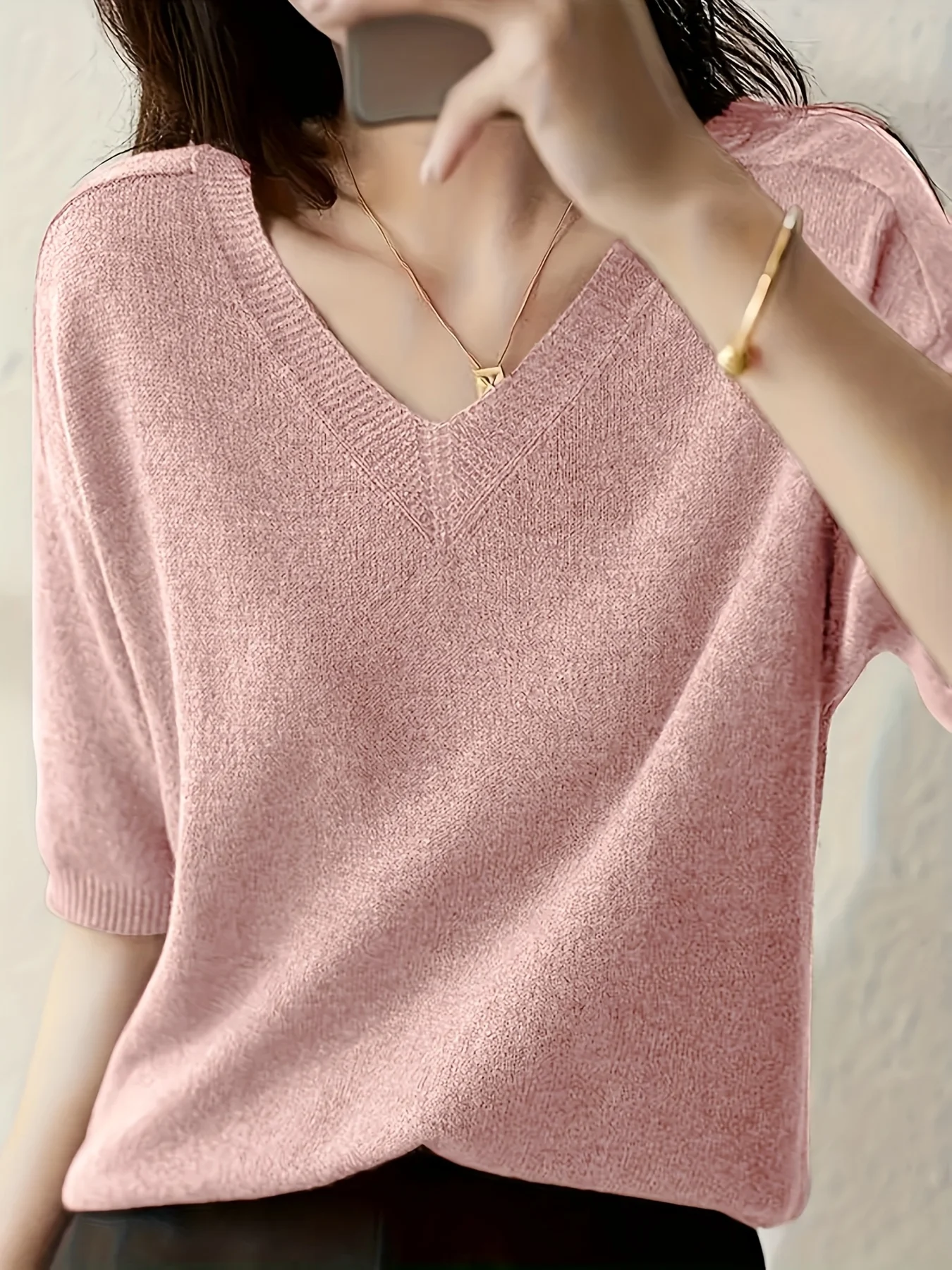 New Short Sleeve T-Shirt Women'S Thin Loose V-Neck Premium Breathable Top - 图片 7