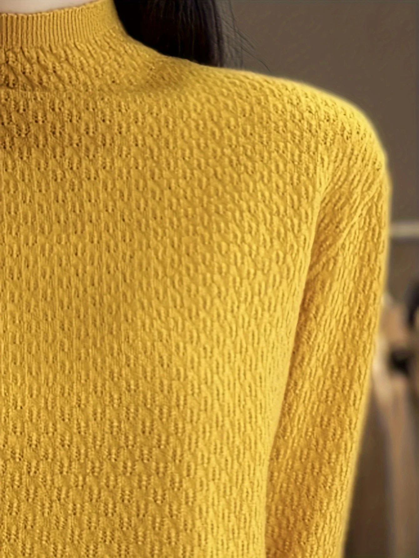 Chic Women's Mid-Sleeve Sweater - Casual High Neck, Solid Color Knit Top, Stretchy Viscose, Hand or Dry Clean Only - 图片 3