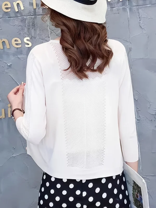 Women'S V-Neck Cardigan with Three-Quarter Sleeves, Thin Sweater - 图片 9