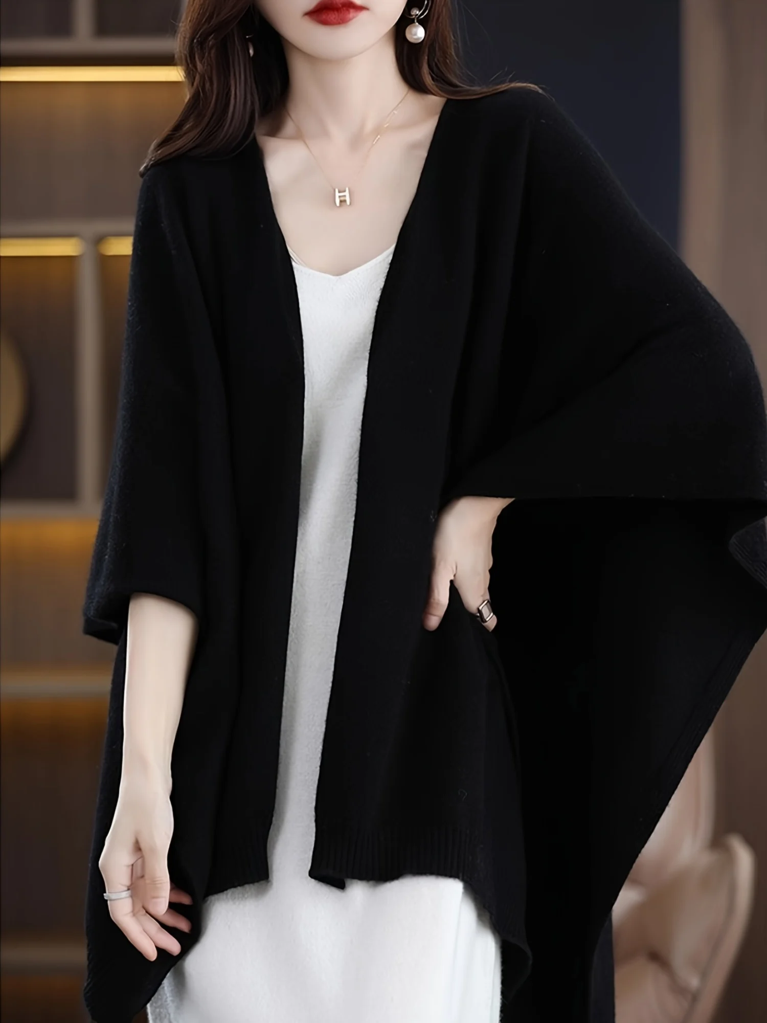 New Women'S Shawl Cardigan for Spring And Autumn, Loose Outerwear, Mid-Length Cape - 图片 5