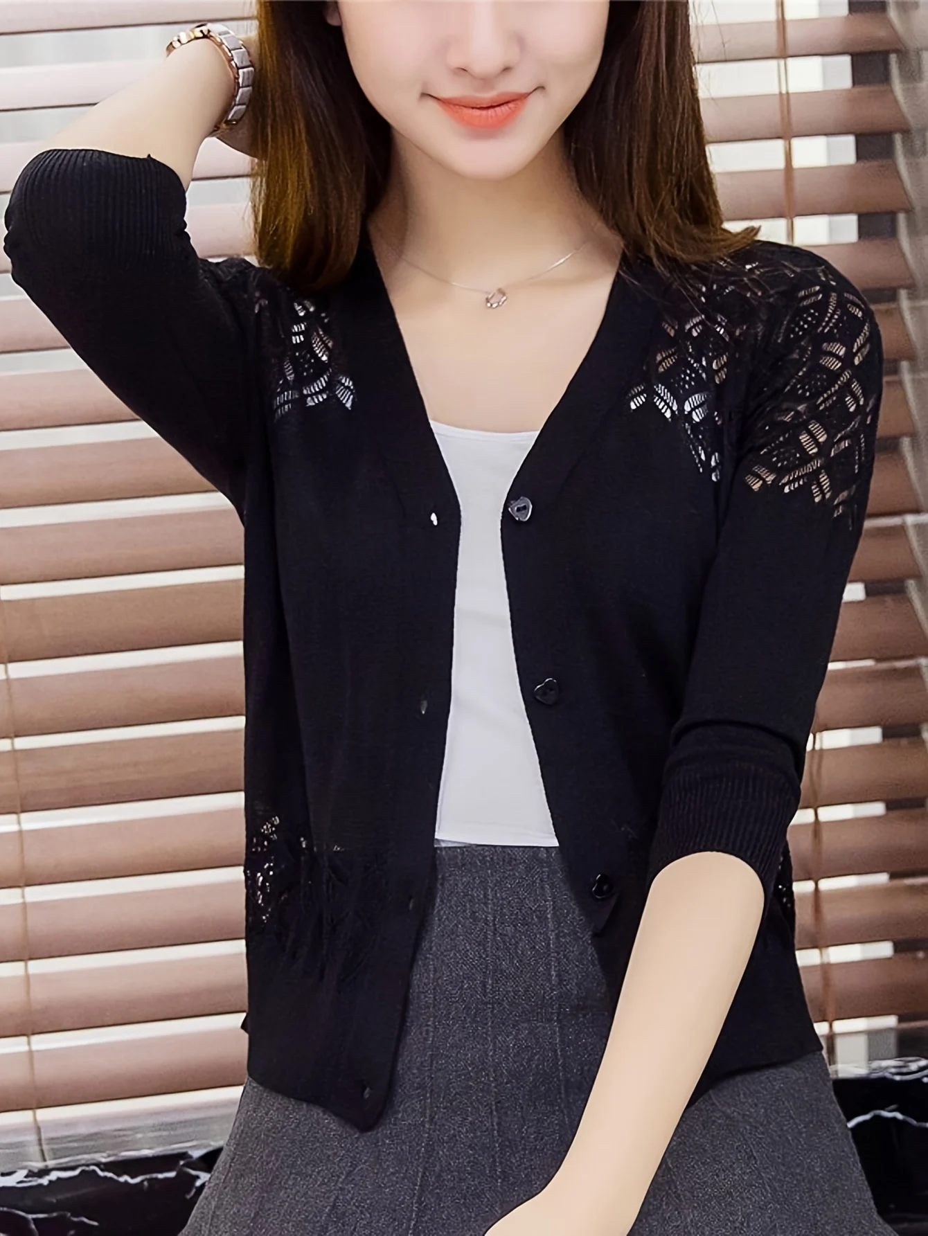 New Hollow Short Jacket Women'S All-Match Shawl Vest Cardigan Outerwear Women'S Top - 图片 3