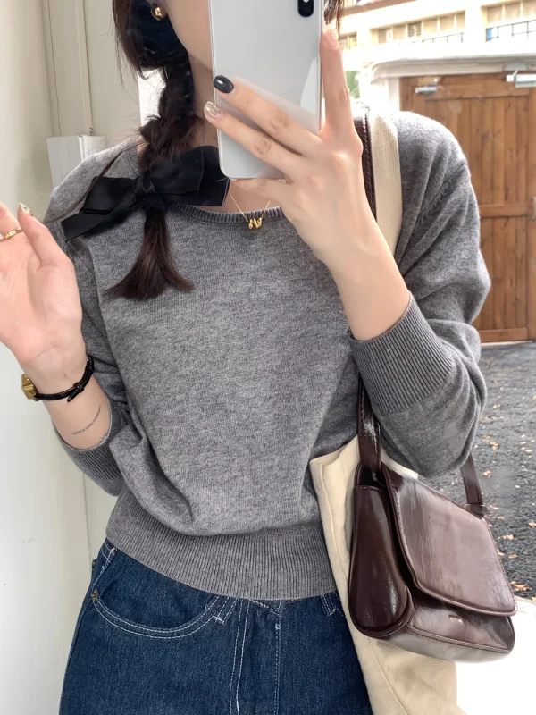 Fine New Round Neck Sweater Designer Niche Cropped Top - 图片 3