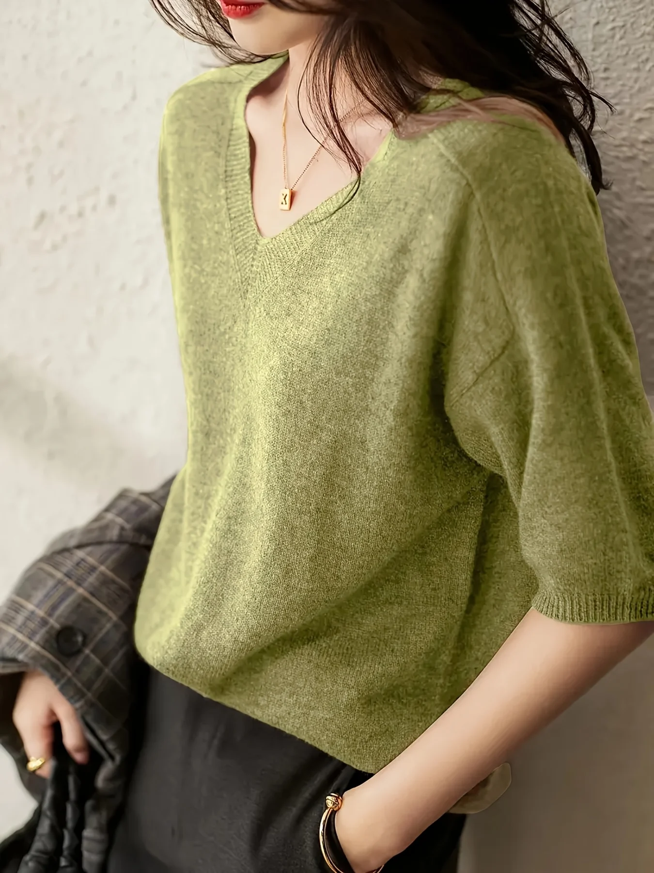 New Short Sleeve T-Shirt Women'S Thin Loose V-Neck Premium Breathable Top - 图片 23