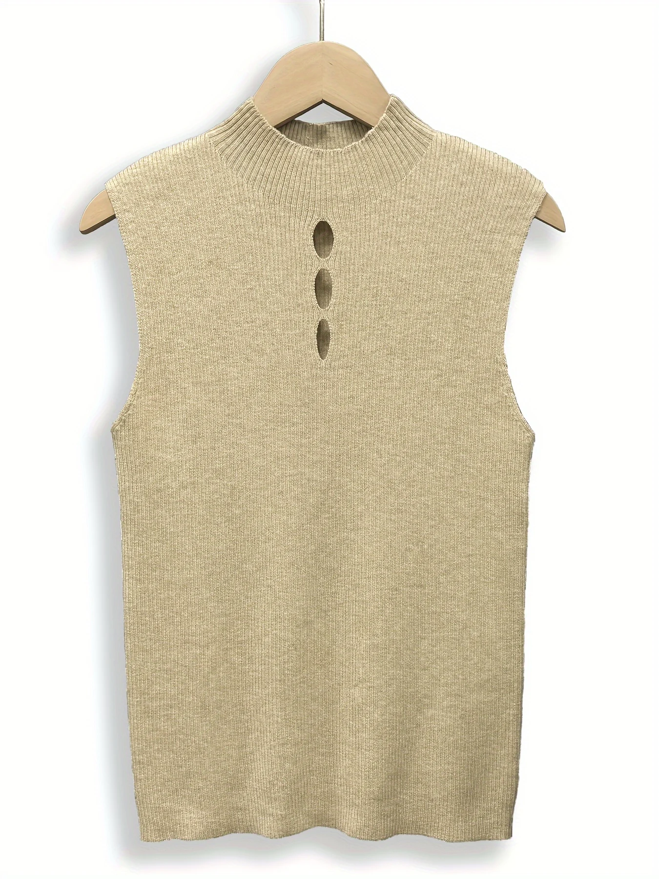 Fine- Semi-high Neck Sleeveless Cardigan Women's Inner Layer Summer Spring Autumn Top Base Layer Tight-fitting Hollow-out Shirt - 图片 4
