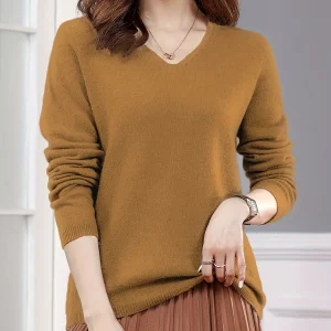 Women'S Plain V-Neck Top for Spring And Autumn, Perfect for Layering