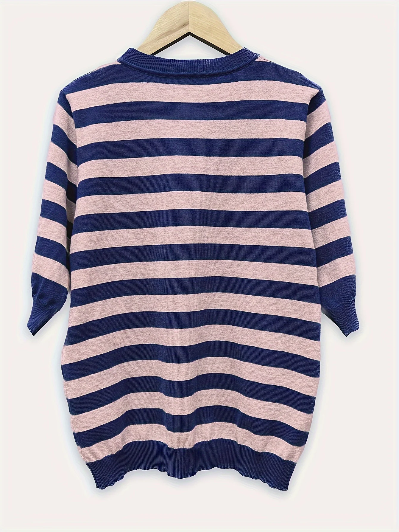 New Striped T-Shirt for Women, Loose Fit Crew Neck Pullover, Women's Short Sleeve T-Shirt, Straight Top for Women - 图片 8