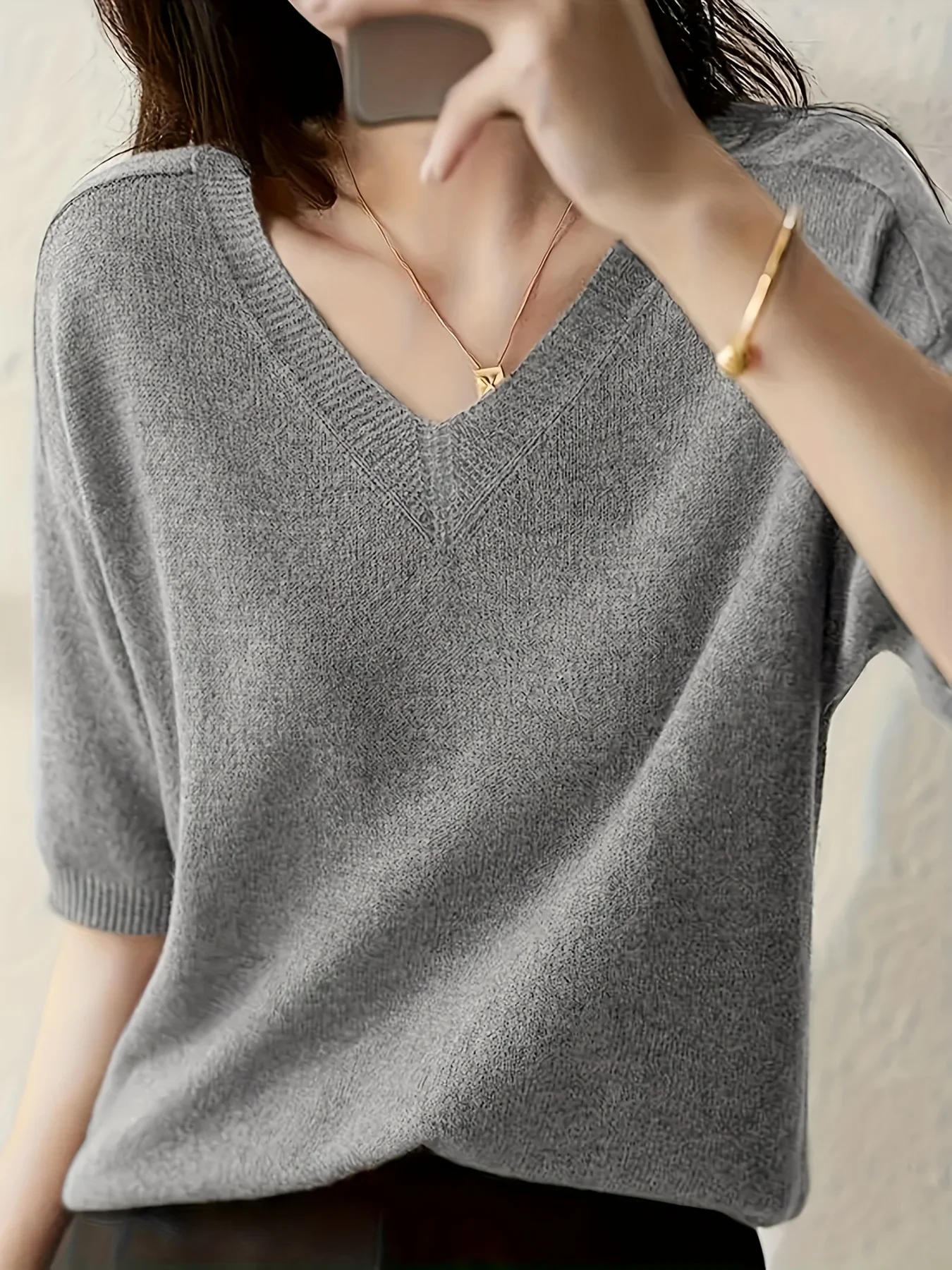 New Short Sleeve T-Shirt Women'S Thin Loose V-Neck Premium Breathable Top - 图片 6