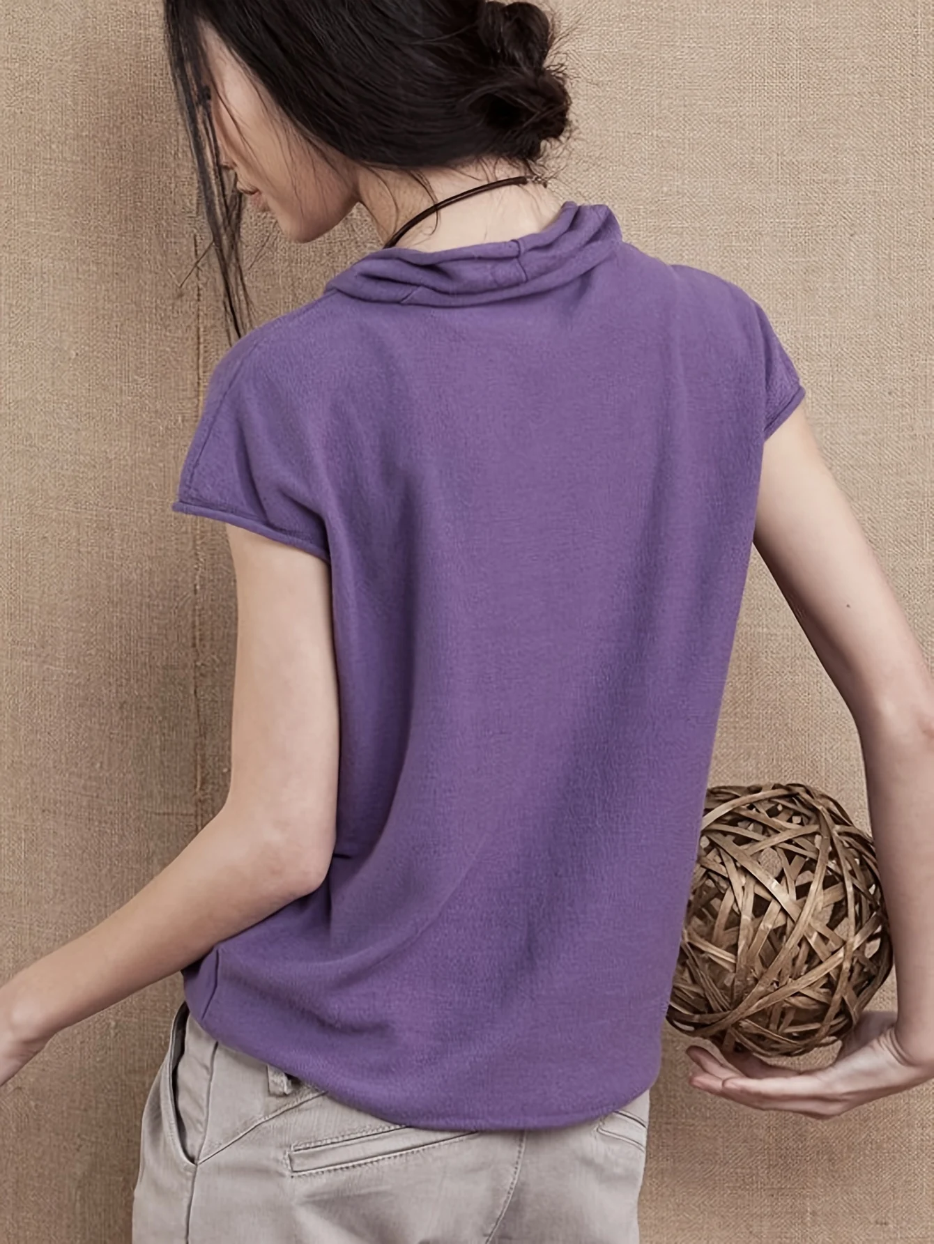 Fine New Solid Color T-Shirt Women'S V-Neck Short Sleeve Loose Casual Sweater Top - 图片 5