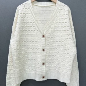 Popular Fashion Casual Versatile Women's Top Jacquard Cardigan with Buttons Loose Women's Outerwear Sweater