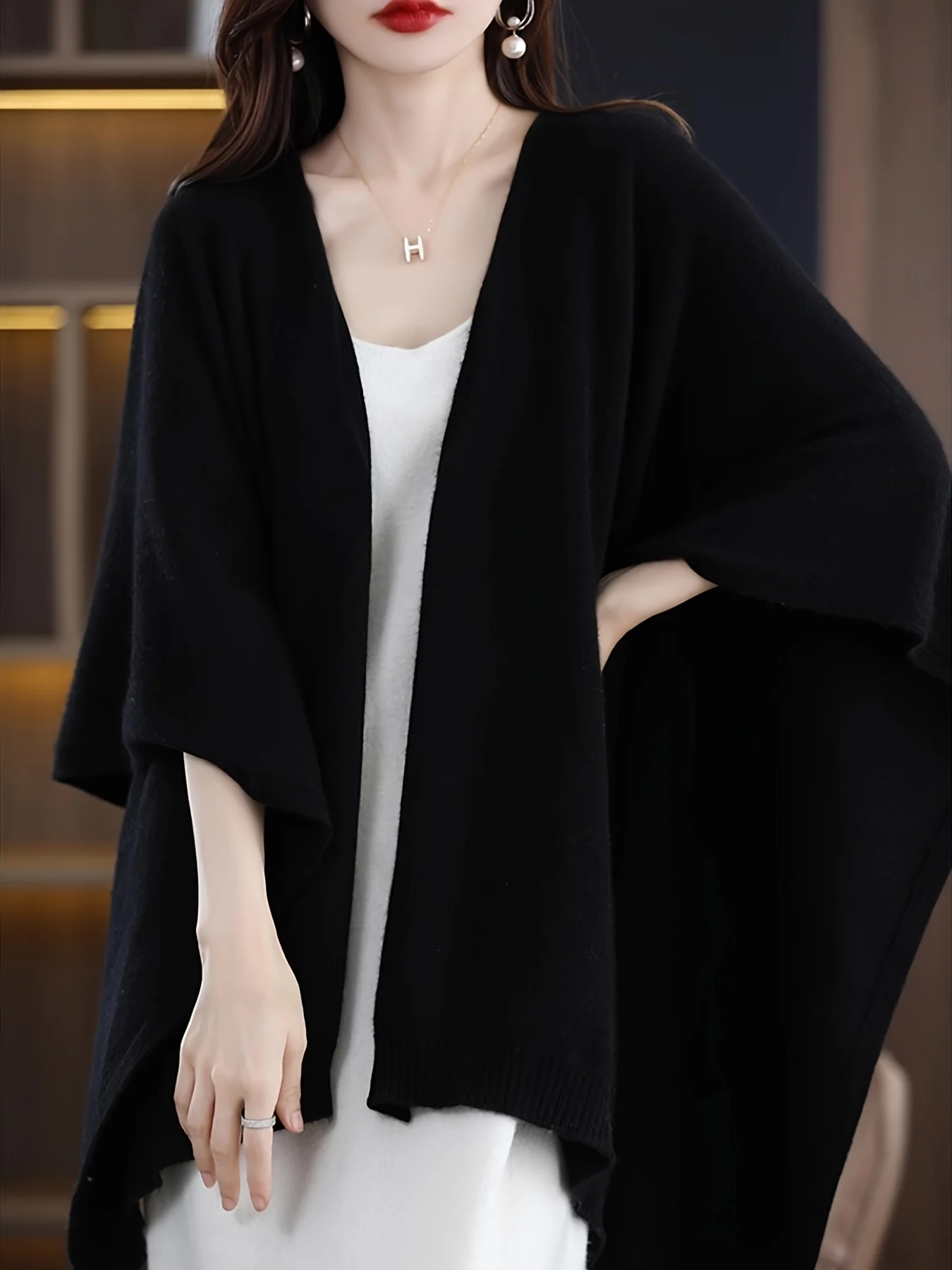 New Women'S Shawl Cardigan for Spring And Autumn, Loose Outerwear, Mid-Length Cape