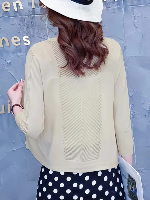 Women'S V-Neck Cardigan with Three-Quarter Sleeves, Thin Sweater - 图片 8