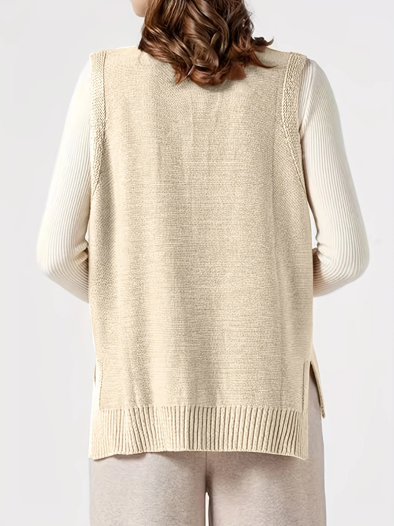 Valentine's Day Side Split V Neck Sweater Vest, Vacation Knitted Sleeveless Sweater Vest, Women's Clothing - 图片 3