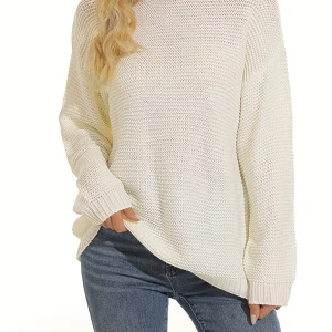 Solid Crew Neck Pullover Sweater, Casual Long Sleeve Sweater For Spring & Fall, Women's Clothing