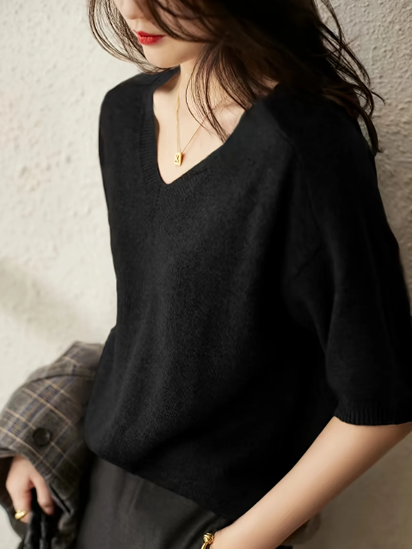 New Short Sleeve T-Shirt Women'S Thin Loose V-Neck Premium Breathable Top - 图片 15