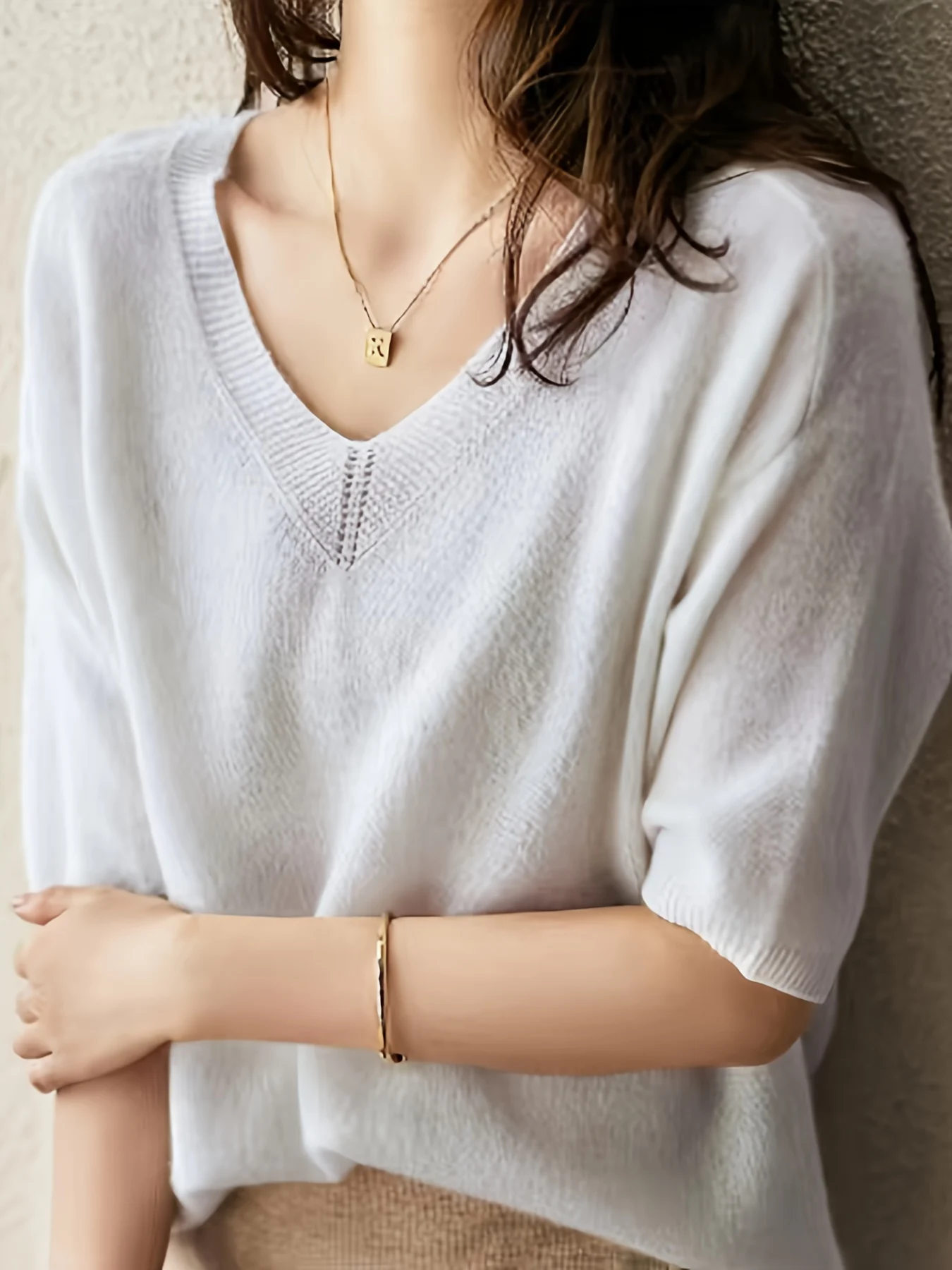 New Short Sleeve T-Shirt Women'S Thin Loose V-Neck Premium Breathable Top - 图片 3
