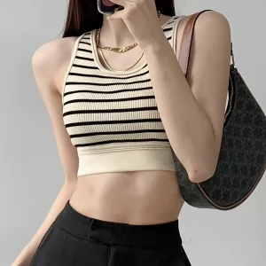 Striped Women's Outerwear Sleeveless Waist-Revealing Base Layer Camisole Crop S Top