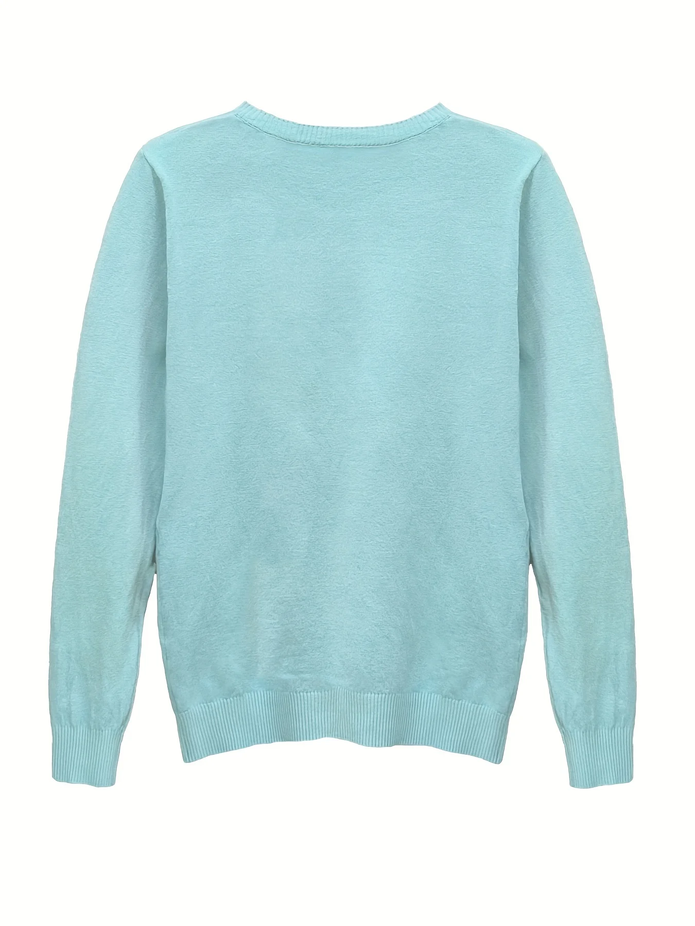 Women's Elegant Long Sleeve Ribbed Sweater - Round Neck Semi-Sheer Top with Moderate Stretch, All-Season Layering Essential, Solid Color Casual to Dressy Versatile Wardrobe Staple, Ladies Sweaters, Everyday Comfort Wear, Minimalistic Design, Quality Knitwear - 图片 7