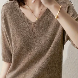 New Short Sleeve T-Shirt Women'S Thin Loose V-Neck Premium Breathable Top