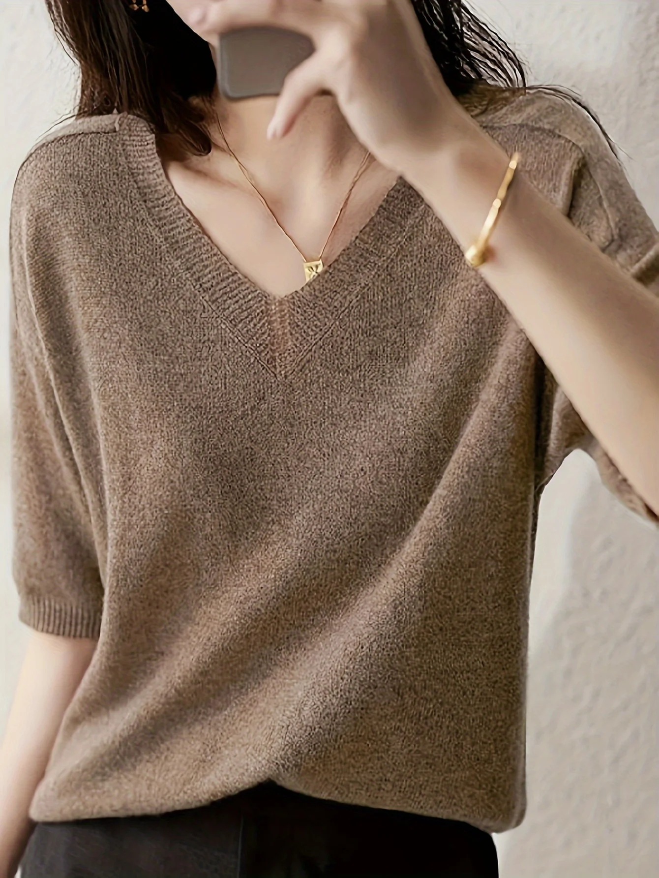 New Short Sleeve T-Shirt Women'S Thin Loose V-Neck Premium Breathable Top