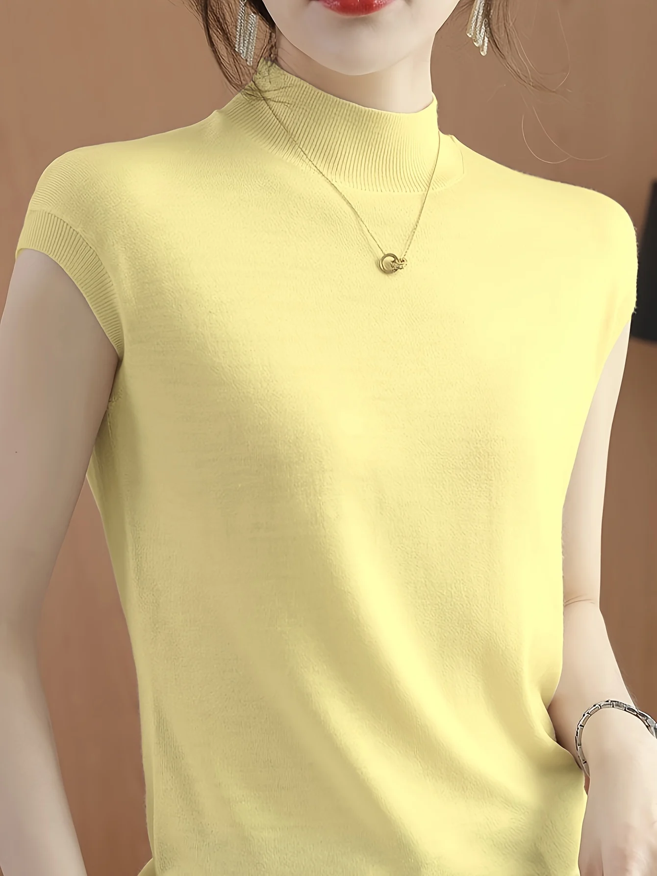 New Light Mature Style Temperament Top Ice Sweater Women'S Summer Thin Semi-High Neck Short Sleeve T-Shirt Fashion Top - 图片 20