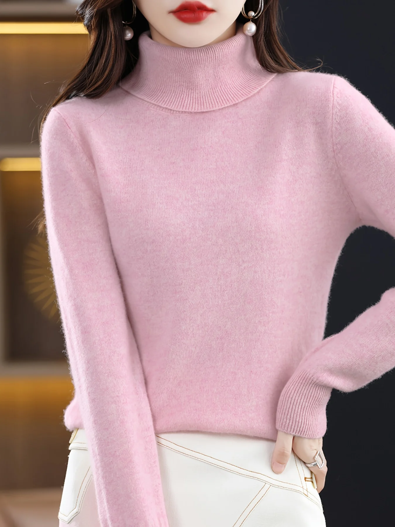 Finely New Style Fashionable Lapel Solid Color Loose Fit Casual Sweater Base Layer Knitwear - 图片 17