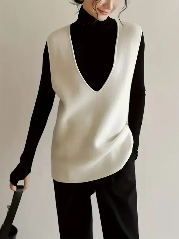 V-neck Casual Simple Versatile French-style Sweater Vest Niannian - 图片 6
